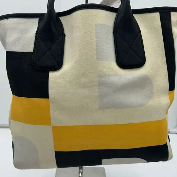Authentic BALLY Vintage Canvas Leather Tote Hand Bag Color Block